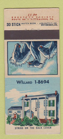 Matchbook Cover - ES Club Erector's Society Pittsburgh PA 30 Stick