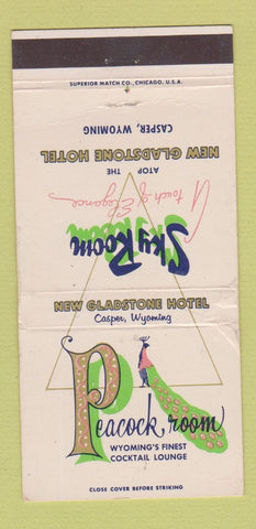 Matchbook Cover - Peacock Room Gladstone Hotel Casper WY WEAR 30 Strike