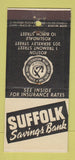 Matchbook Cover - Suffolk Savings Bank Boston MA 21 Strike Feature