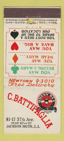 Matchbook Cover - C Battipaglia Liquor? Jackson Heights LI NY 21 Strike Feature