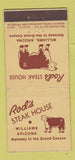 Matchbook Cover - Rod's Steak House Williams AZ 21 Strike Feature