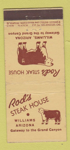 Matchbook Cover - Rod's Steak House Williams AZ 21 Strike Feature