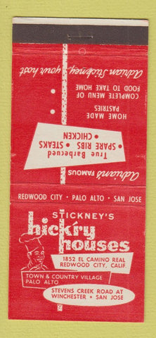 Matchbook Cover - Stickney's Hick'ry Houses Redwood City CA 21 Strike Feature