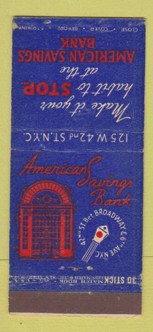 Matchbook Cover - American Savings Bank New York City WEAR 30 Stick