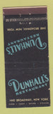 Matchbook Cover - Dunhall's Restaurant New York City 30 Stick