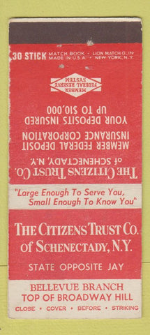 Matchbook Cover - Citizens Trust Schenectady NY 30 Stick