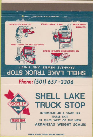 Matchbook Cover - Shell oil gas Truck Stop AR 40 Strike