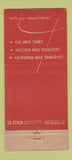 Matchbook Cover - Cal Milk Tanks Transport CA WEAR 30 Stick