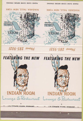 Matchbook Cover - Hotel Niagara Falls NY Indian Room Double Print ERROR