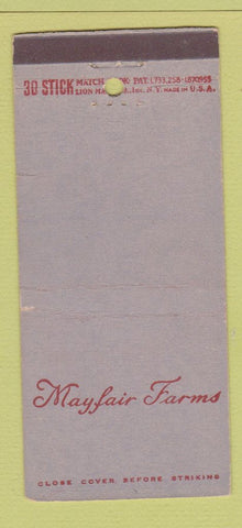 Matchbook Cover - Mayfair Farms West Orange NJ 30 Stick