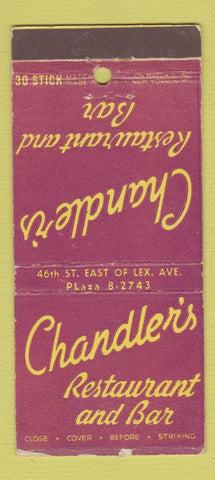 Matchbook Cover - Chandler's Restaurant Bar New York City WEAR 30 Stick