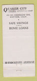 Matchbook Cover - Quaker City Federal Savings Whittier CA 30 Stick