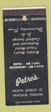 Matchbook Cover - Petro's Restaurant Warsaw IN 30 Stick