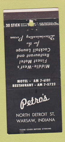 Matchbook Cover - Petro's Restaurant Warsaw IN 30 Stick