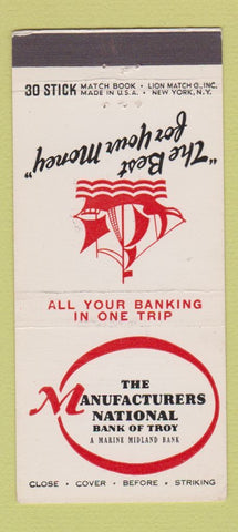 Matchbook Cover - Manufacturers National Bank Troy NY WEAR 30 Stick