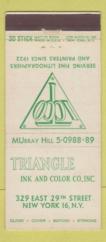Matchbook Cover - Triangle Ink and Color Printing New York City 30 Stick