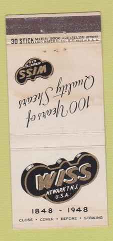 Matchbook Cover - Wiss Newark NJ 1948 Shears Scissors WEAR 30 Stick