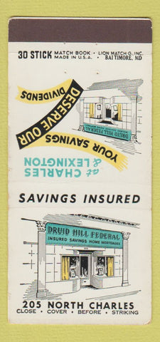 Matchbook Cover - Druid Hill Federal Savings Baltimore MD 30 Stick