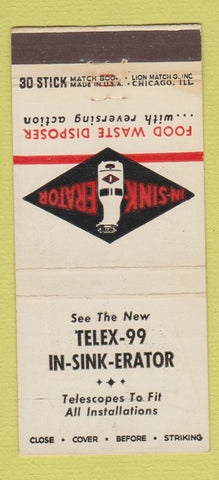 Matchbook Cover - In Sink Food Disposal Racine WI  30 Stick