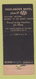 Matchbook Cover - Highlander Motel Williams AZ WEAR 30 Stick