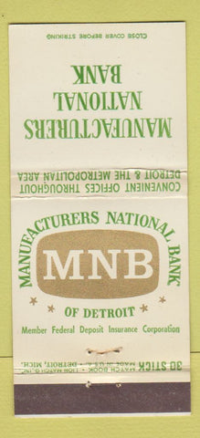 Matchbook Cover - Manufacturers National Bank Detroit MI 30 Stick
