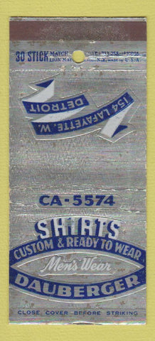 Matchbook Cover - Dauberger Men's Clothes Detroit MI 30 Stick
