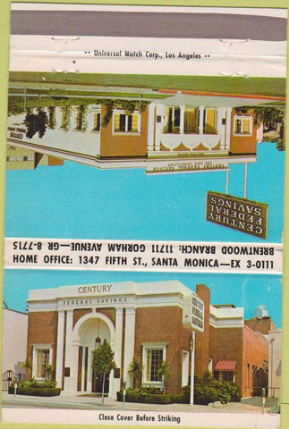 Matchbook Cover - Century Federal Savings Santa Monica CA 40 Strike
