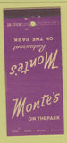 Matchbook Cover - Monte's on the Park Restaurant New York City 30 Stick