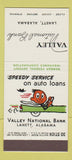 Matchbook Cover - Valley National Bank Lanett AL 30 Stick