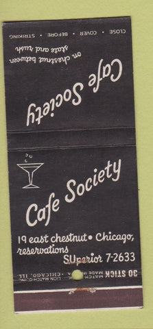 Matchbook Cover - Cafe Society Chicago IL 30 Stick