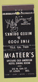 Matchbook Cover - McAter's Restaurant St Louis MO 30 Stick