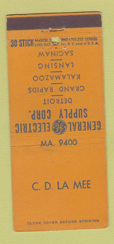 Matchbook Cover - General Electric GE Supply Detroit Grand Rapids MI 30 Stick