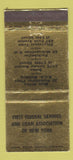 Matchbook Cover - First Federal Savings Loan New York City  30 Stick