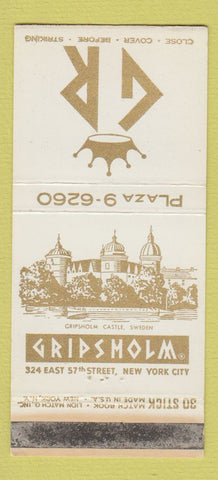 Matchbook Cover - Gripsholm Restaurant Swedish New York City WORN 30 Stick