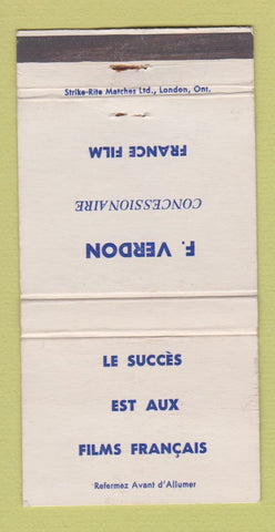 Matchbook Cover - F Verdon Concessionaire France Film Movie Canada QC 30 Strike