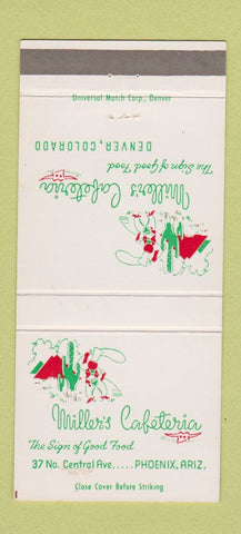 Matchbook Cover - Miller's Cafeteria Denver Colorado Phoenix AZ 30 Strike