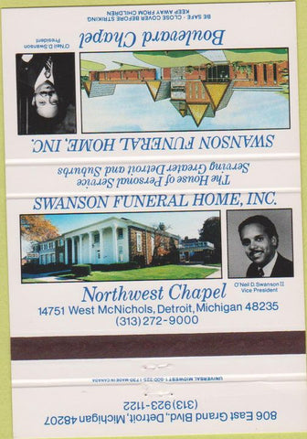 Matchbook Cover - Swanson Funeral Home Detroit MI 40 Strike