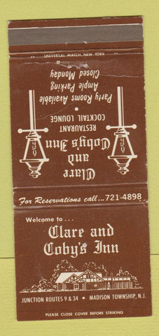 Matchbook Cover - Clare and Coby's Inn Madison Township NJ 30 Strike