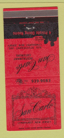 Matchbook Cover - San Carlo Restaurant Lyndhurst NJ 30 Strike