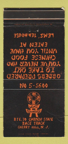 Matchbook Cover - Lems' Teahouse Chinese Cherry Hill NJ WEAR 30 Strike