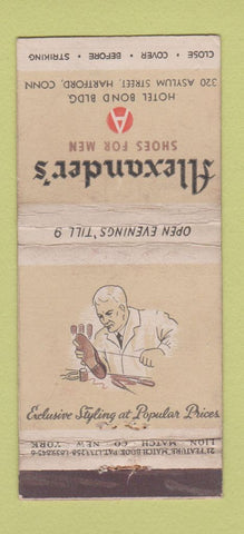 Matchbook Cover - Alexander's Shoes Hartford CT WORN 21 Strike Feature