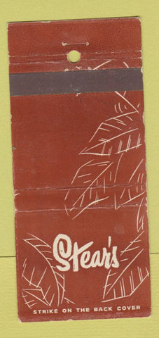 Matchbook Cover - Stear's Restaurant Beverly Hills CA WORN 30 Stick