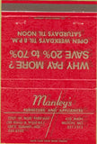 Matchbook Cover - Manley's Furniture Appliances Belton Lee's Summit MO 40 Strike
