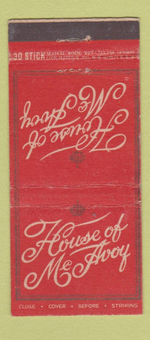 Matchbook Cover - House of McAvoy Restaurant New York City 30 Stick