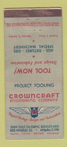 Matchbook Cover - Crown Craft Engineering Tools Los Angeles CA WEAR 30 Stick