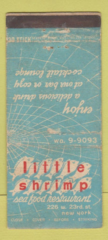 Matchbook Cover - Little Shrimp Restaurant New York City WORN 30 Stick