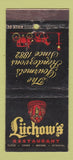 Matchbook Cover - Luchow's Restaurant New York City  30 Stick