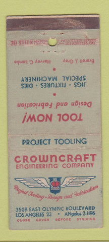 Matchbook Cover - Crown Craft Engineering Tools Los Angeles CA WEAR 30 Stick