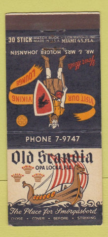 Matchbook Cover - Old Scandia Swedish Restaurant Opa Locka FL 30 Stick