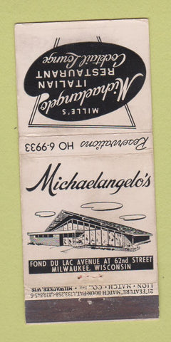 Matchbook Cover Mille's Michaelangelo Restaurant Milwaukee WI 21 Strike Feature